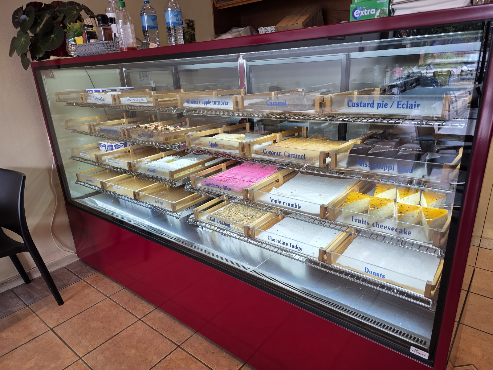 Pastry display case inside Naturals Bake and Coffee